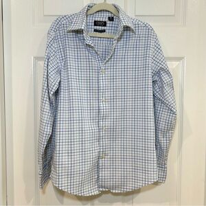 Chaps Boys Plaid Long Sleeve Button Up Blue White Stretch Dress Shirt M 10/12